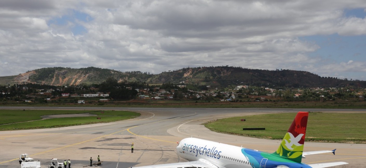 The island carrier’s Airbus A320 taxis into position at Ivato International Airport