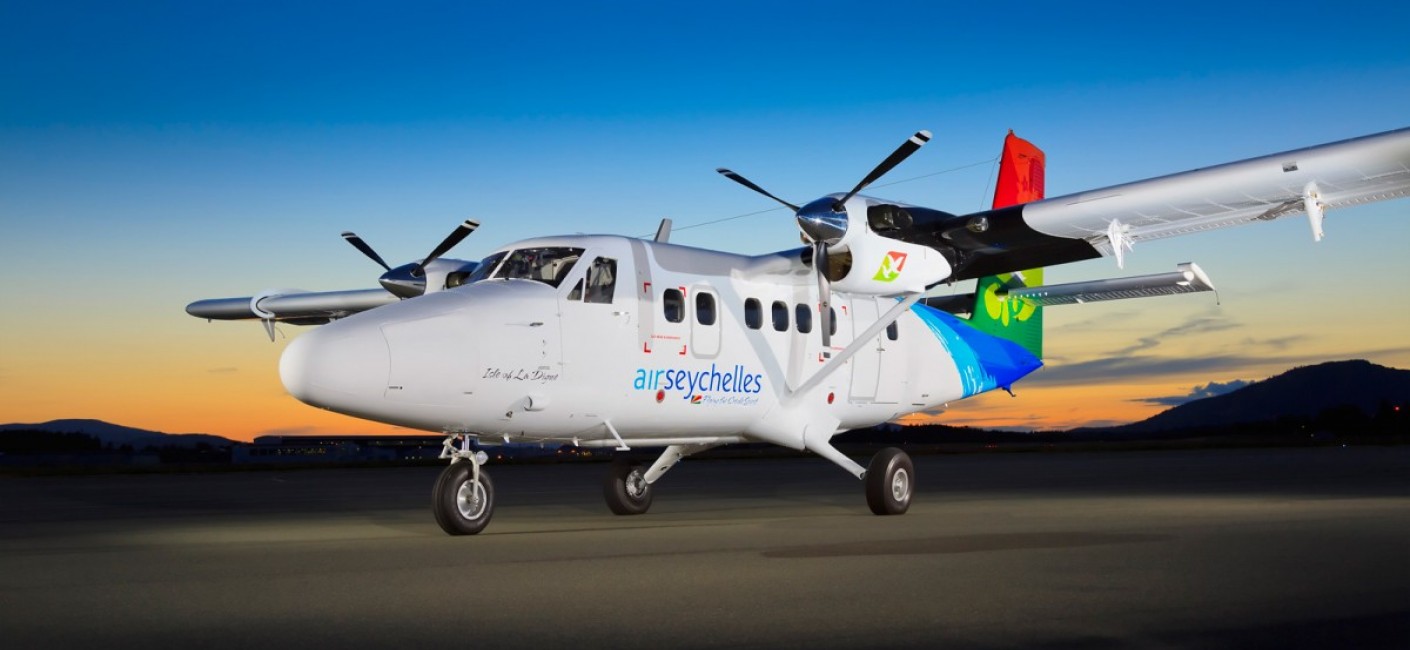 Air Seychelles operates a fleet of modern Twin Otter aircraft on domestic flights between Mahé and Praslin